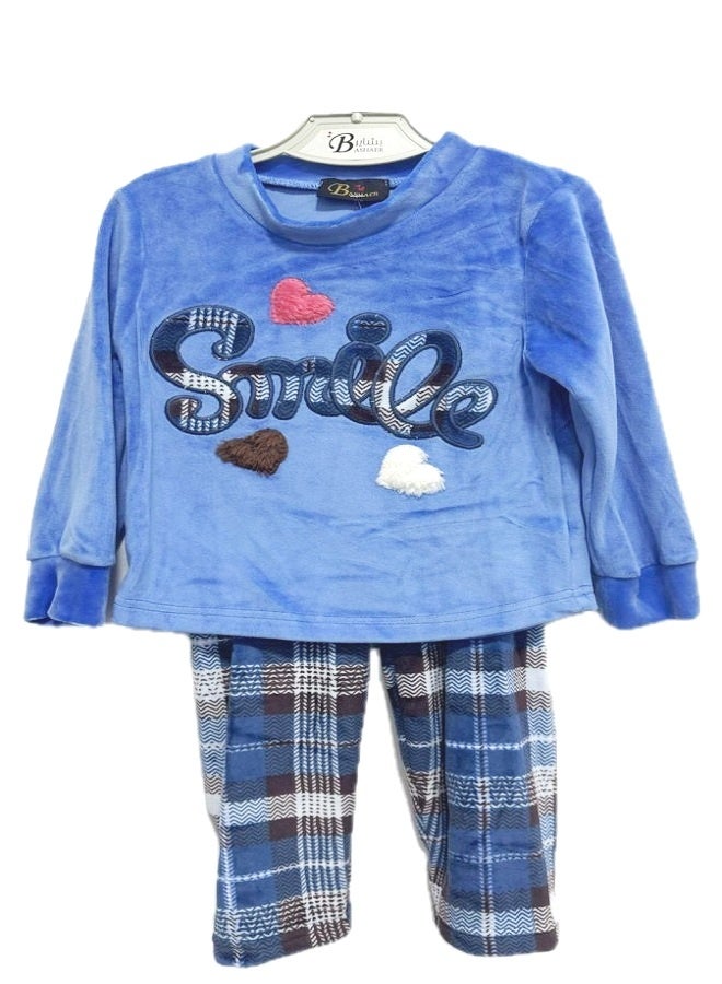 بشاير بجامة شتوي أزرق مخمل قبة وسط - Image 1